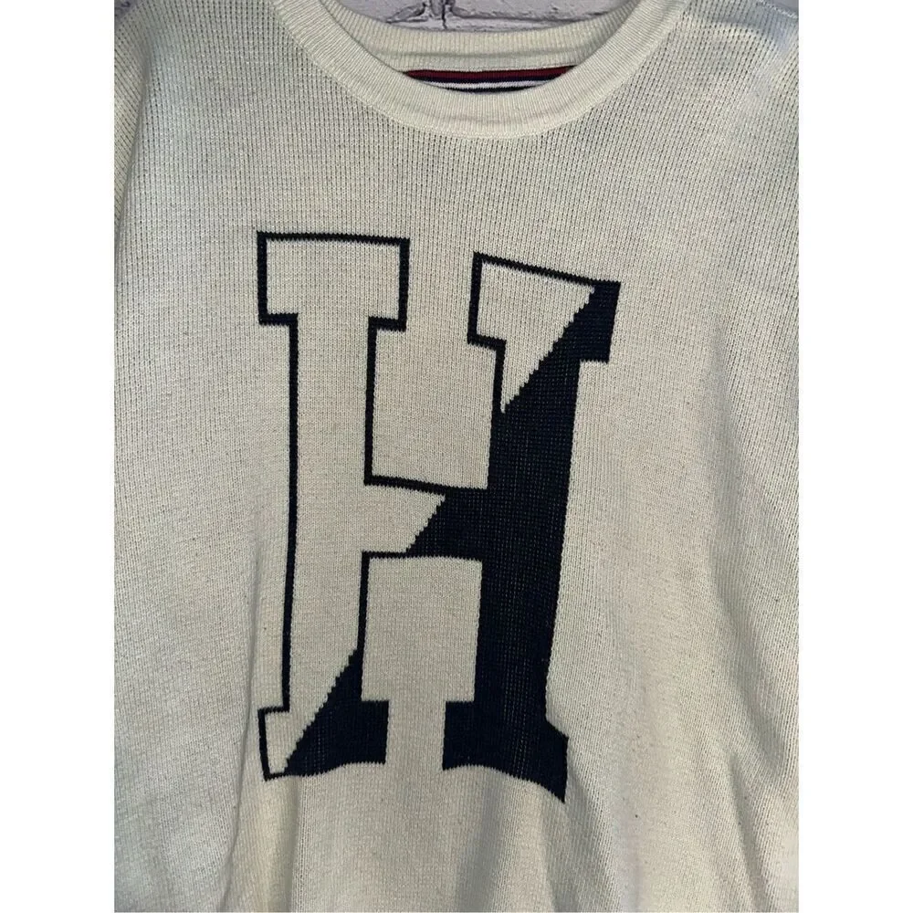 Tommy Hilfiger Short Sleeve Knit Sweater Logo White Women’s Medium